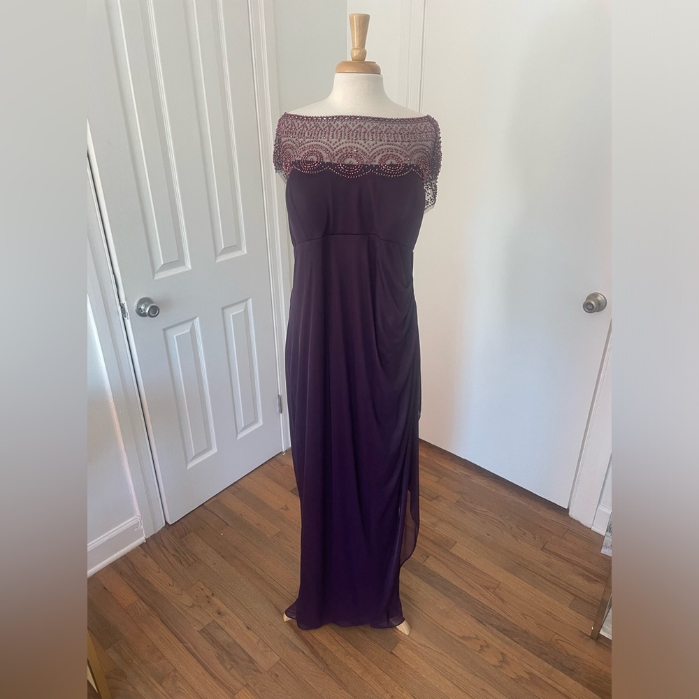 Beautiful off the shoulder beaded purple plus size gown